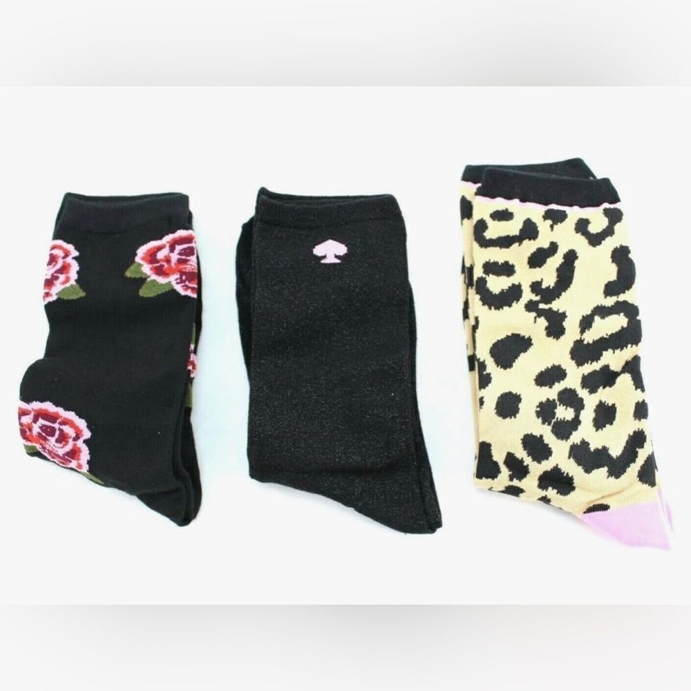 Kate Spade New York Kate Spade Crew Socks Pack of 3 Khaki Cheetah Print NWT